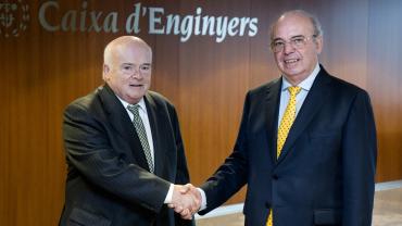 Félix Masjuan, nou president de Caixa d'Enginyers, i Josep Oriol Sala, president sortint.
