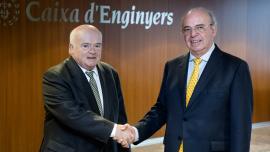 Félix Masjuan, nou president de Caixa d'Enginyers, i Josep Oriol Sala, president sortint.